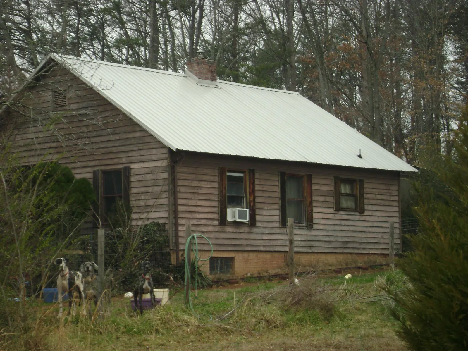 White metal roof on an old wood sided farmhouse, from a Metal Roof Installation job in Theresa
